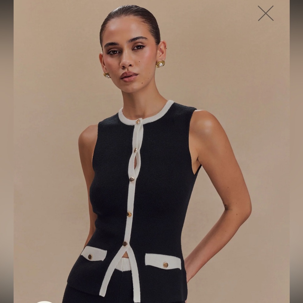 🆕 NWT Meshki Julianne Contrast Knit top, black/white, Sz Sm